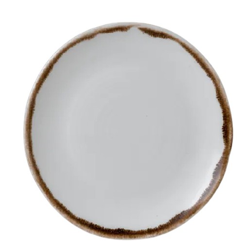 Plato llano de porcelana color blanco con borde marrón Ø23 cm colección