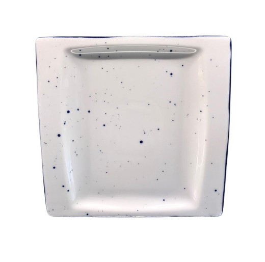 Bandeja / fuente cuadrado color blanco con borde azul 18x18 cm colección Dots Nube