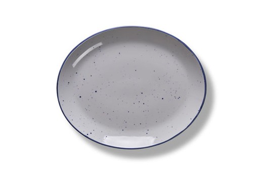 Bandeja / fuente oval color blanco con borde azul 31x25,5 cm colección Dots Nube