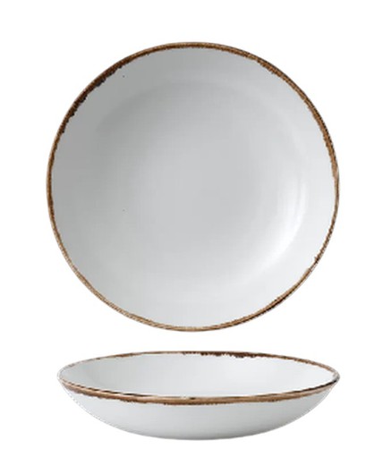 Plato hondo / bol de porcelana color blanco con borde marrón 18,2 cm colección Harvest Natural