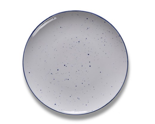 Plato llano de porcelana color blanco con borde azul Ø26 cm colección Dots Nube