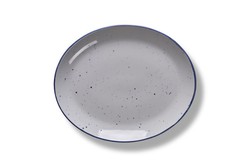 Plato llano postre de porcelana color blanco con borde azul Ø21 cm colección Dots Nube