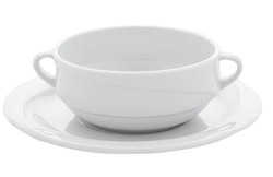 Taza desayuno con plato de porcelana reforzada color blanco 230 cc colección X-Tanbul