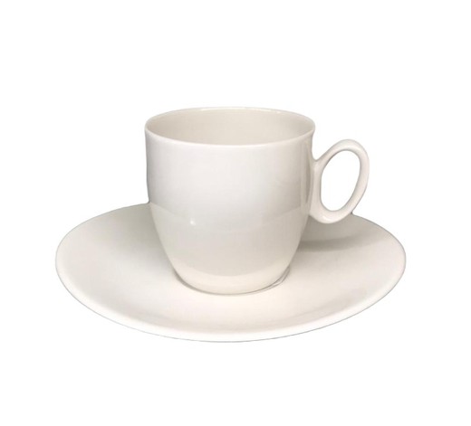 Taza moka (café) con plato porcelana Fine China color crema 0,10 ltr. colección Elipse