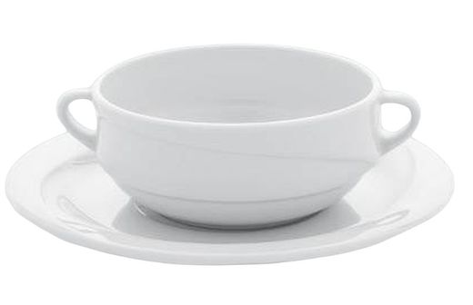 Taza desayuno con plato de porcelana reforzada color blanco 230 cc colección X-Tanbul